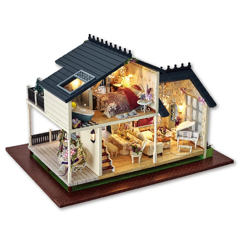  Cutebee DIY House Miniature with Furniture LED Music Dust Cover Model Building Blocks Toys for Chil - 32727391619