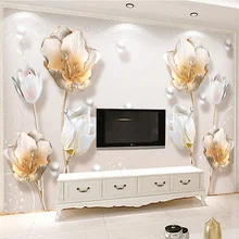 European Style Luxury Wallpaper 3D Embossed Tulip Jewelry Flowers Photo Wall Mural Living Room TV Sofa Background Wall Paintings