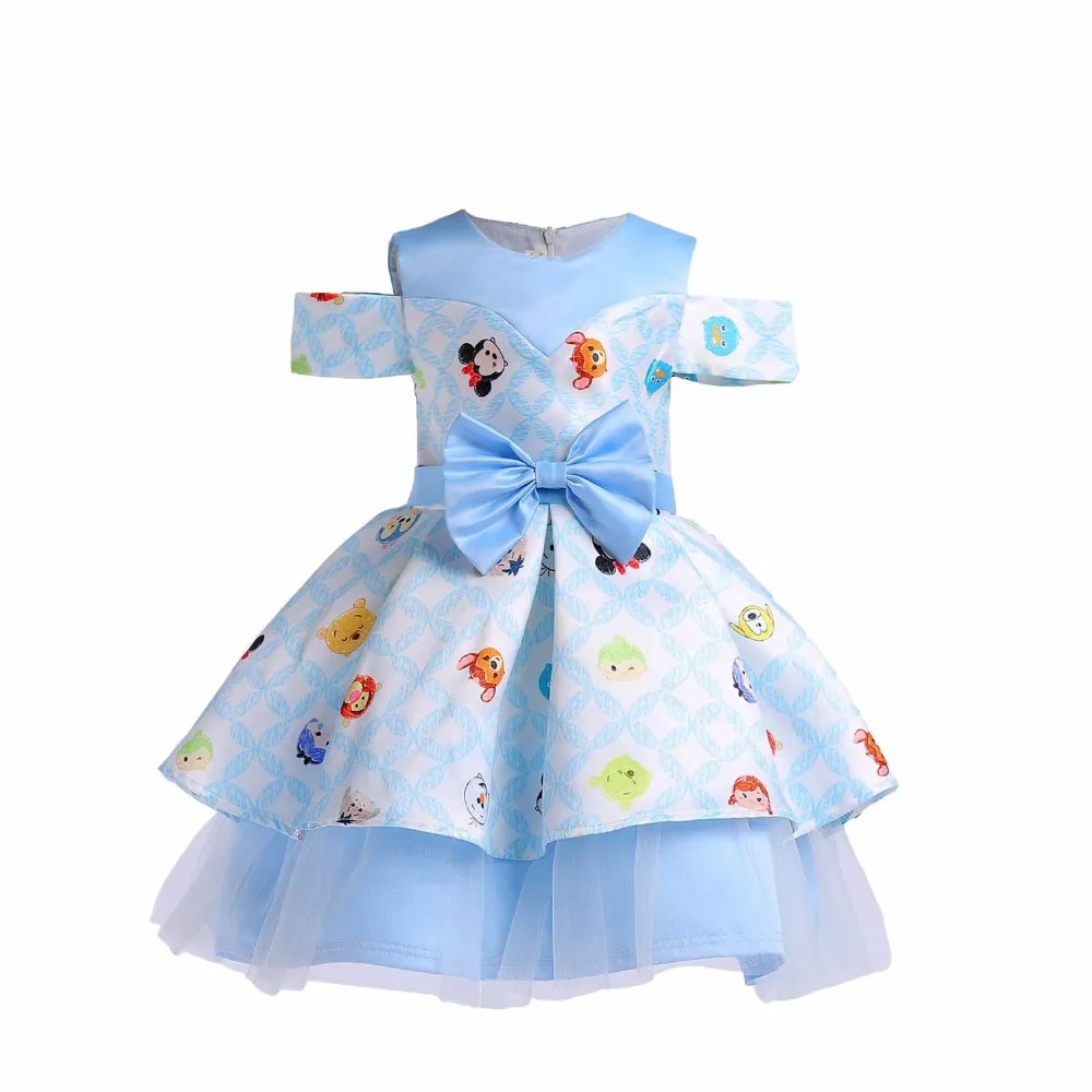 Летние Детские платья с открытыми плечами с рисунком Минни Маус, одежда для девочек, вечерние платья принцессы для малышей, детская одежда, свадебное платье