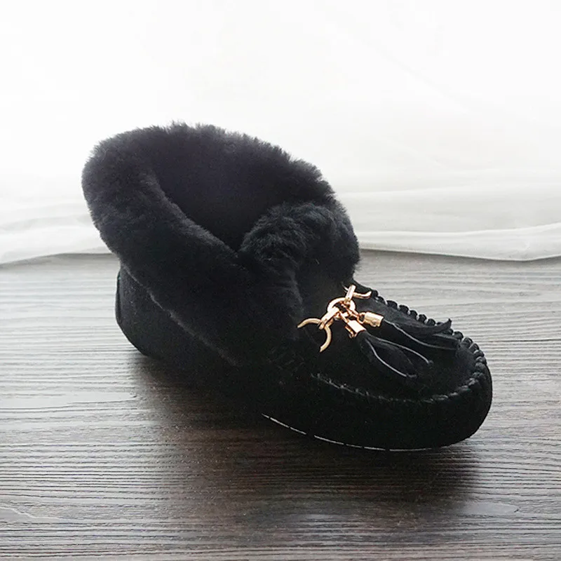Женские зимние ботинки на натуральном меху; Повседневная зимняя обувь; удобная женская обувь из натуральной кожи на плоской подошве; теплая шерстяная обувь; женские ботильоны; обувь - Цвет: Black
