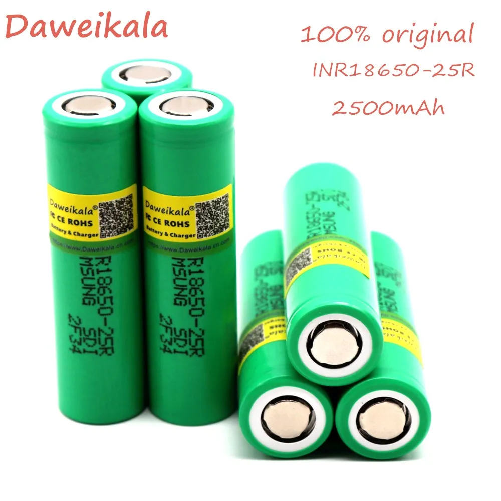 Daweikala 18650 2500 мАч батарея recargable 3,6 В для samsung INR 1865025R 20A de USO de cigarrillos electronicos