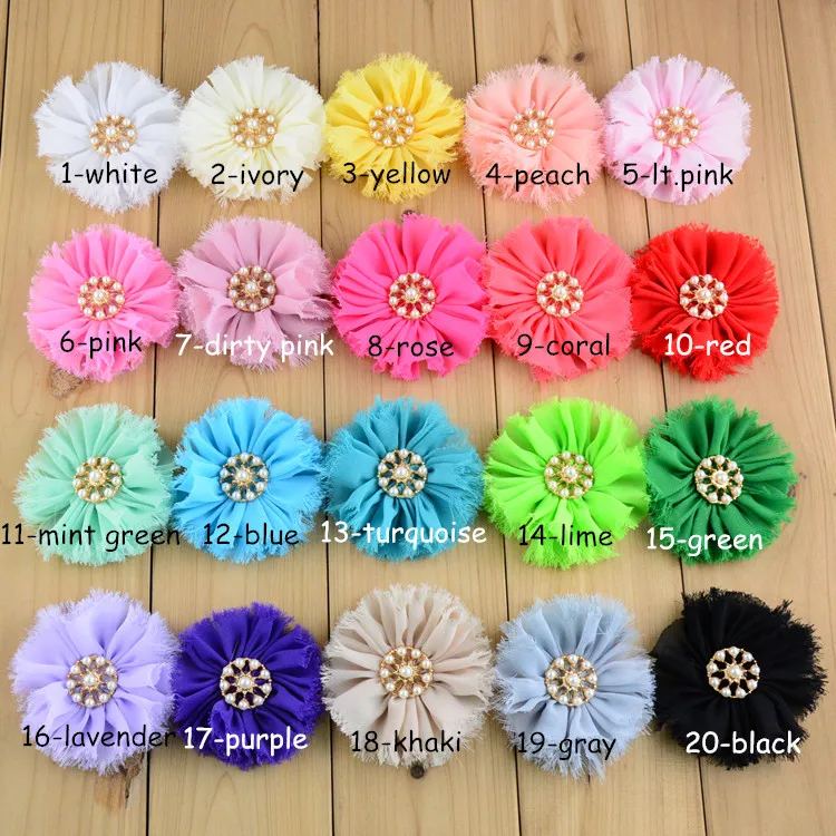 

Yundfly 5pcs Artificial Shabby Chiffon Flower with Pearl Button Fluffy Fabric Hair Flowers For DIY Baby Headwear Head Band