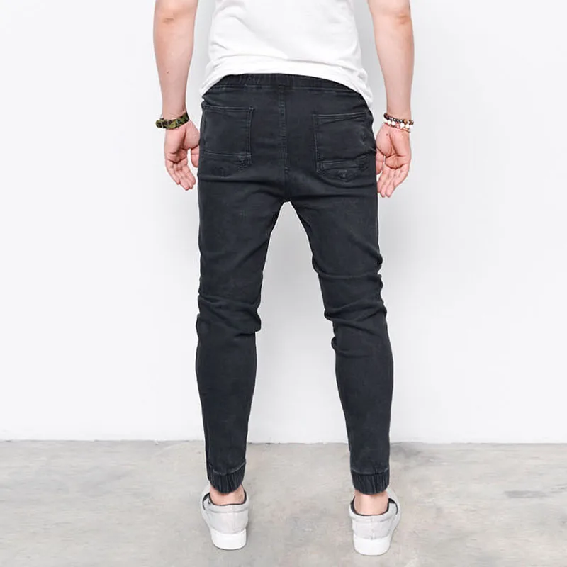 Новая мода Для мужчин шаровары джинсы мыть ноги блестящие джинсовые штаны хип-хоп спортивная эластичный пояс бегунов Брюки