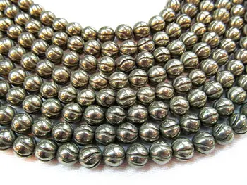 

12mm full strand Pyrite bead high quality genuine Raw pyrite crystal round ball faceted carved iron gold pyrite beads