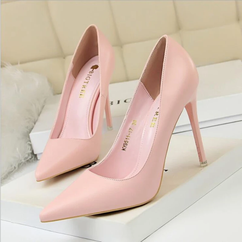 

New Soft Leather Shallow Fashion Women's High Heels Shoes Candy Colors Pointed Toe Women Pumps Show Thin Female Office Shoe