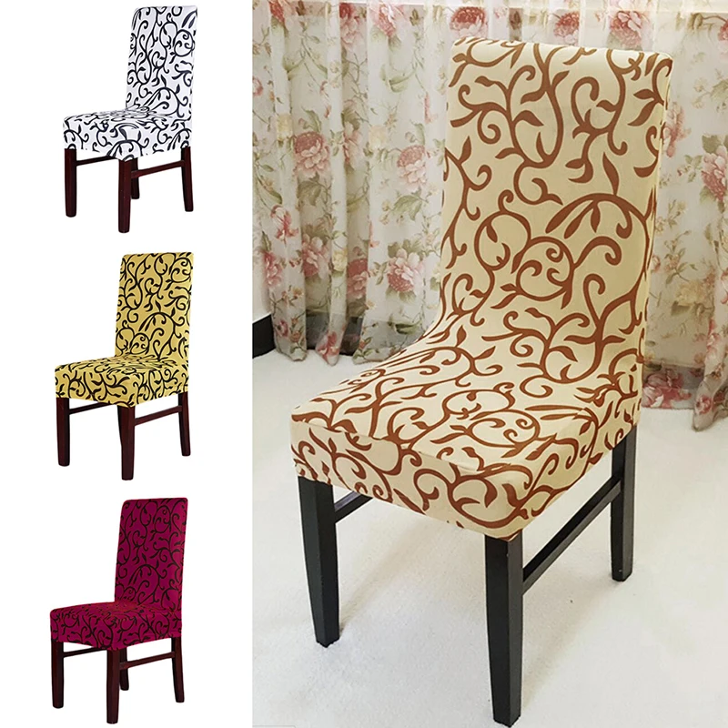 

4 Colors Jacquard Polyester Spandex Dining Chair Covers For Hotel Wedding Party Chair Cover Brown Dining Chair Seat Covers
