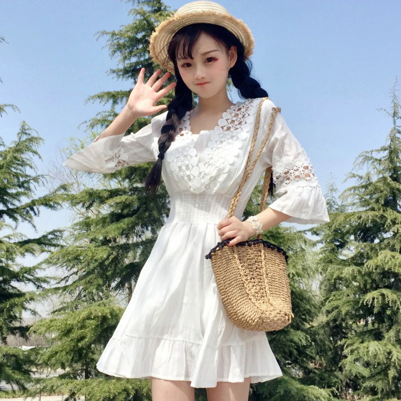 Женское летнее платье в стиле Лолита Mori girl корейское милое лоскутное Сетчатое с