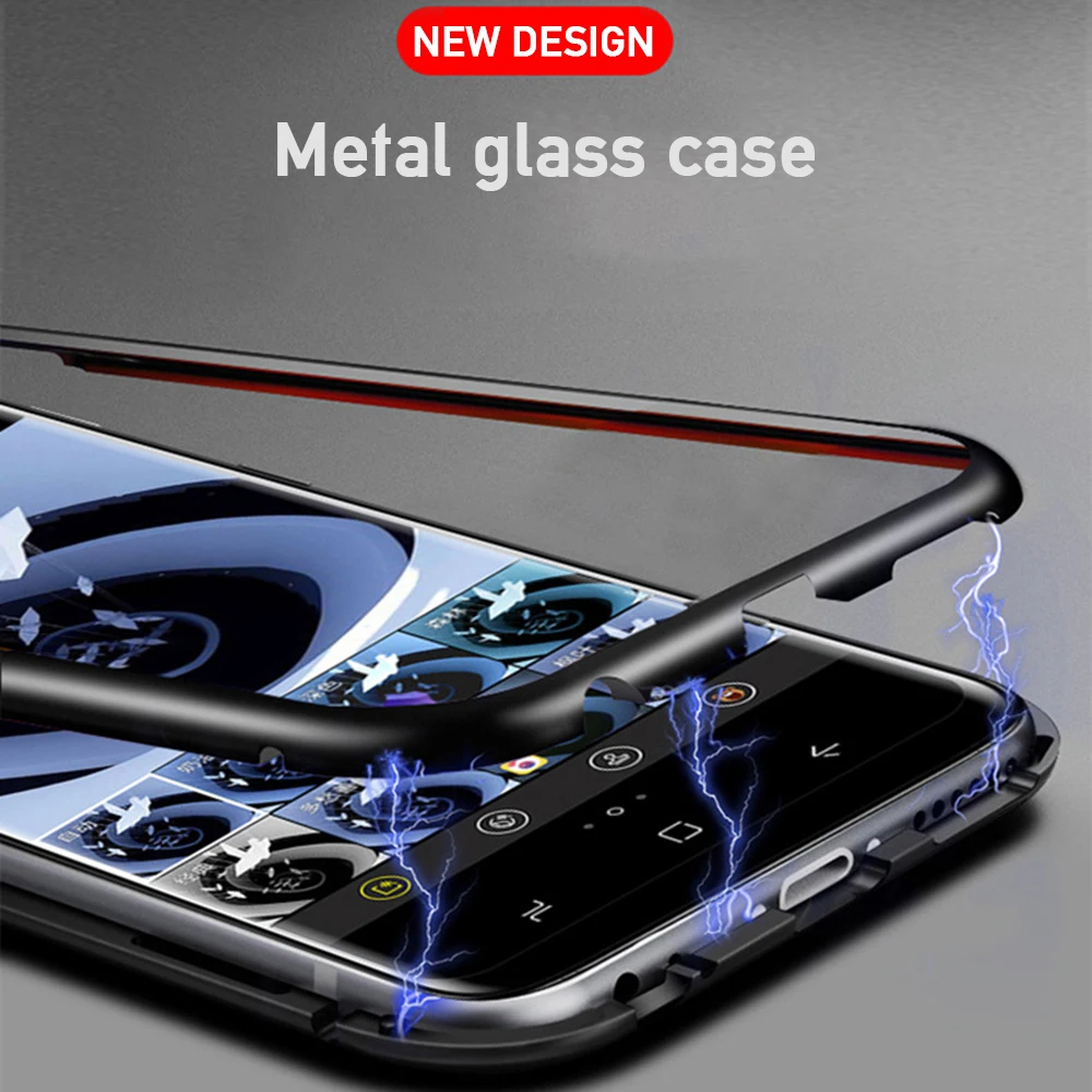 OTAO 360 Magnetic Metal Case For Samsung Galaxy S9 S8 S10 Plus S7 Edge A5 Tempered Glass Back Magnet Cover Note 9 8 Cases Coque