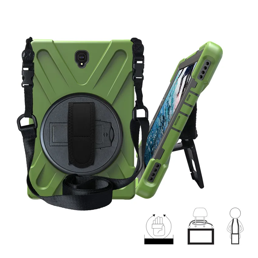 Army Green Противоударный Броня дети T830 чехол для Samsung Galaxy Tab S4 10,5 SM-T830 T835 T837 tablet Stand Обложка+ Ремешок шейный ремень+ Flim - Цвет: Army Green