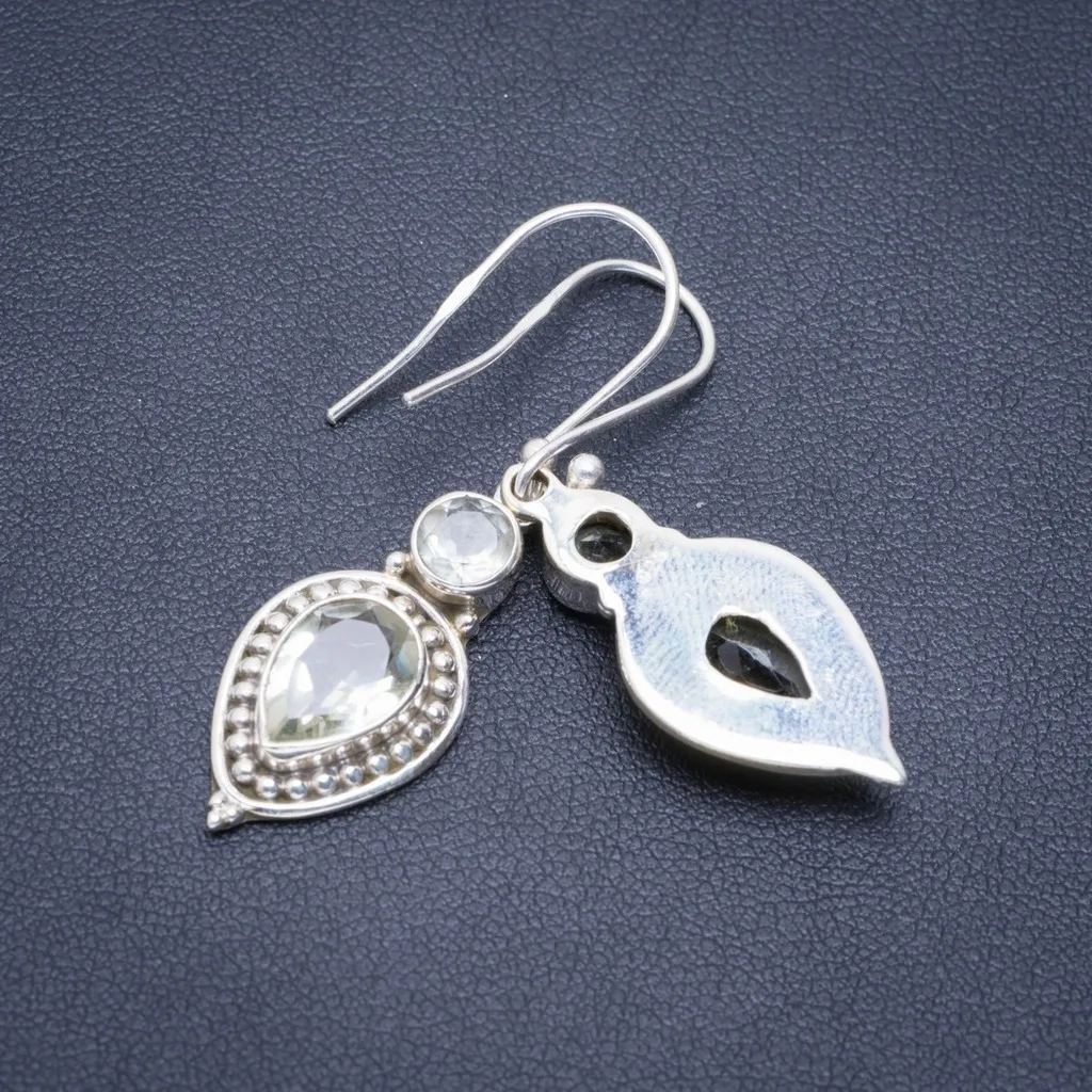 

Natural Green Amethyst Handmade Unique 925 Sterling Silver Earrings 1.75" A2152