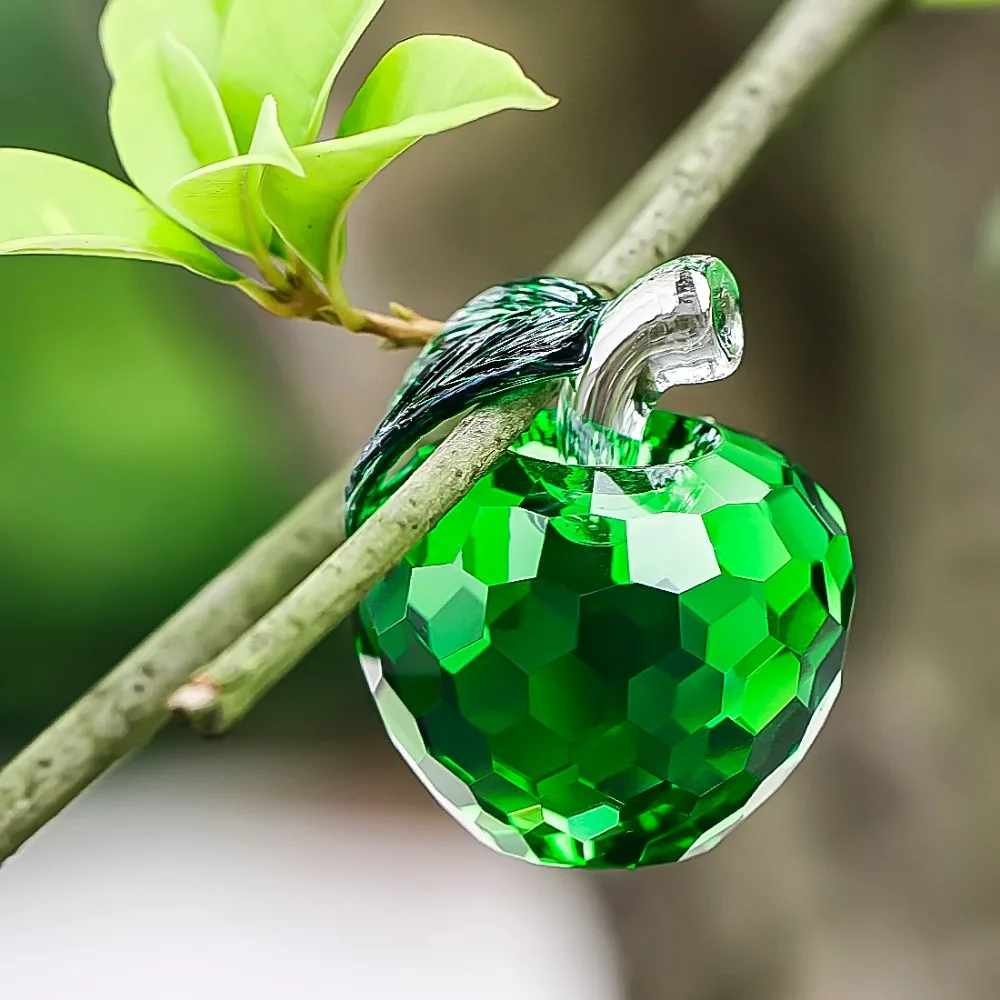 H& D 40 мм кристалл зеленое яблоко пресс-папье 3D стекло кварц ремесла домашний декор фэн-шуй украшения Статуэтка миниатюрный сувенир подарки