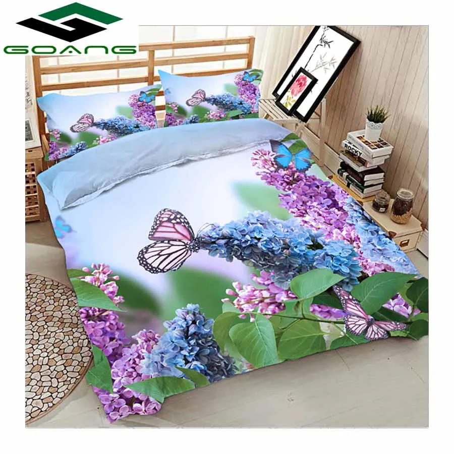 

GOANG luxury bedding set Duvet Cover bed sheet Pillow Cases 3D digital printing Purple flower butterfly bedding home textiles