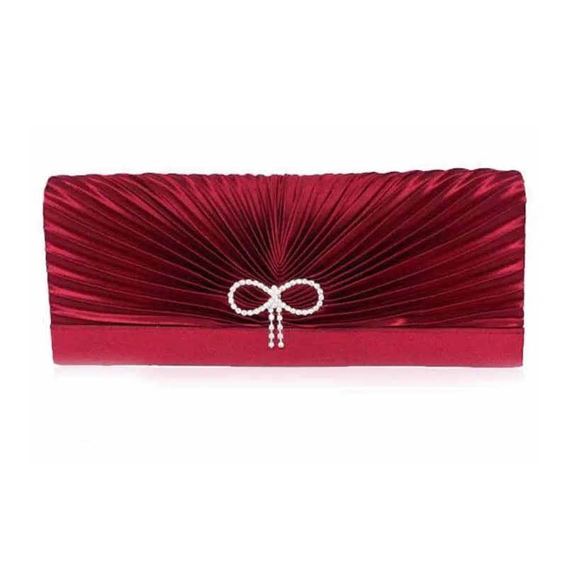 

2016 Womens Evening Bag Euro Style Satin Handbag Ladies Ruched Clutches Bow Diamond Party Bags Women Feminina bolso mujer XA715B