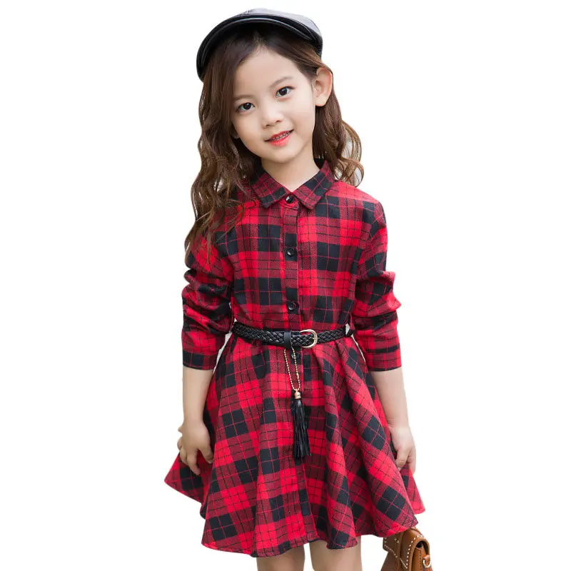Skup Eleganckie Dziewczyny Dorywczo Plaid Koszula Z Długim Rękawem Sukienka Z Paskiem Moda Młodzieżowa Bluzka Sukienki 4 5 6 7 8 9 10 11 12 13 Lat