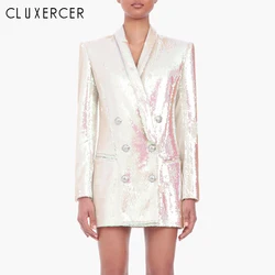 2019 New Long Blazer Women Fashion Glitter Sequined Double Breasted Blazer Elegant Runway Design Pink Ladies Blazer 2019 New Long Blazer Women Fashion Glitter Sequined Double Breasted Blazer Elegant Runway Design Pink Ladies Blazer