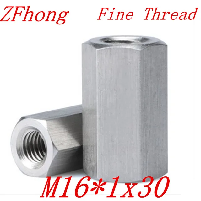 2pcs M16*1*30 m16x1.0 Fine Thread Hex Rod Coupling Nut 304 Stainless