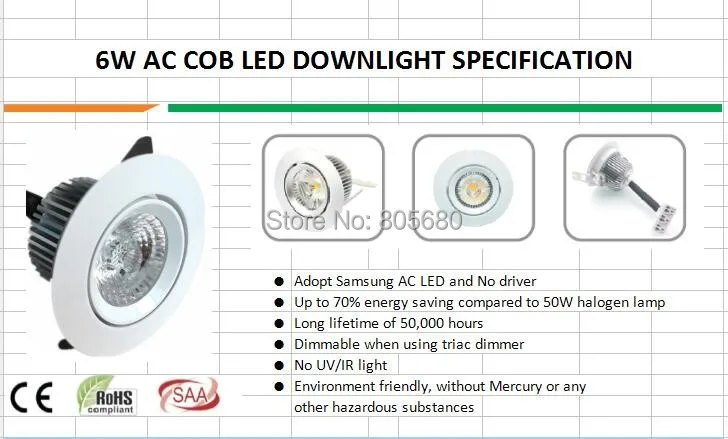 Напрямую с фабрики продажи высокого Мощность удара затемнения водителя Samsung 7 Вт светильник светодиодный потолочный светильник AC220-240V SAA CE TUV