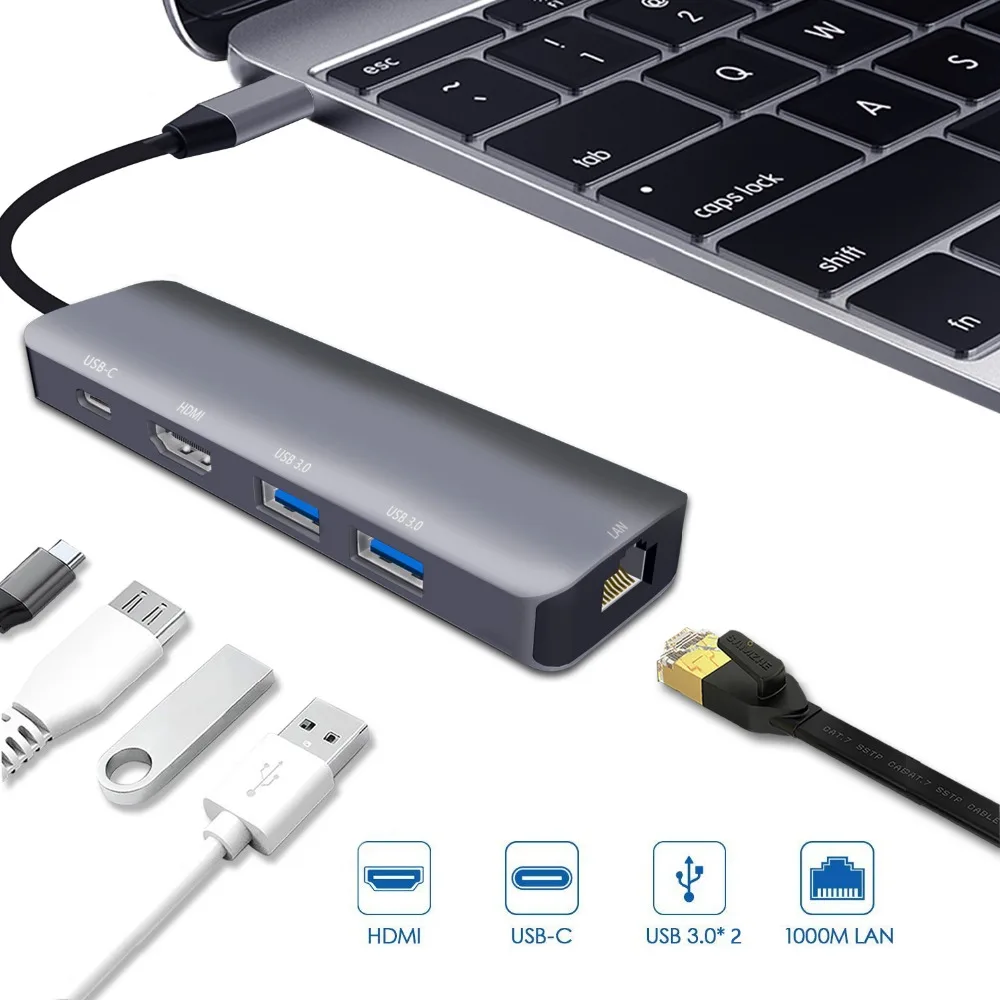 

USB C Hub With HDMI RJ45 USB Power Delivery port for Macbook Pro Docking Station Huawei Mate20 P20 Pro Desktop PC Experience