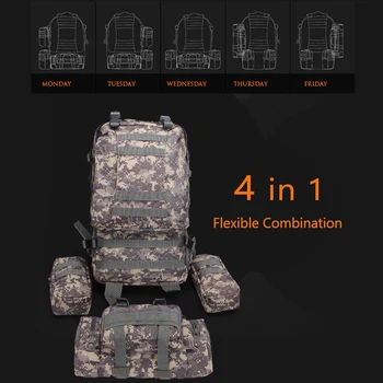 

4 in 1 Outdoor Travel Mountaineering Bag Waterproof Backpack Molle Camouflage Climbing Hiking Rucksack Flexible Combination Set
