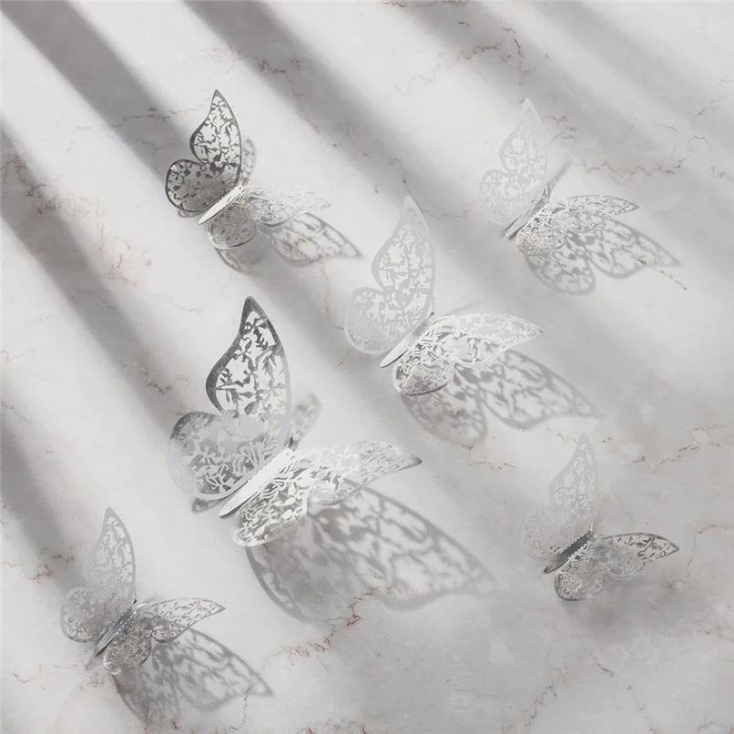 12PCS 3D Butterflies PVC Wall Stickers Hollow DIY Home Decor Poster Kids Rooms Sticker Muraux Pour Enfants Chambres 40JUL032