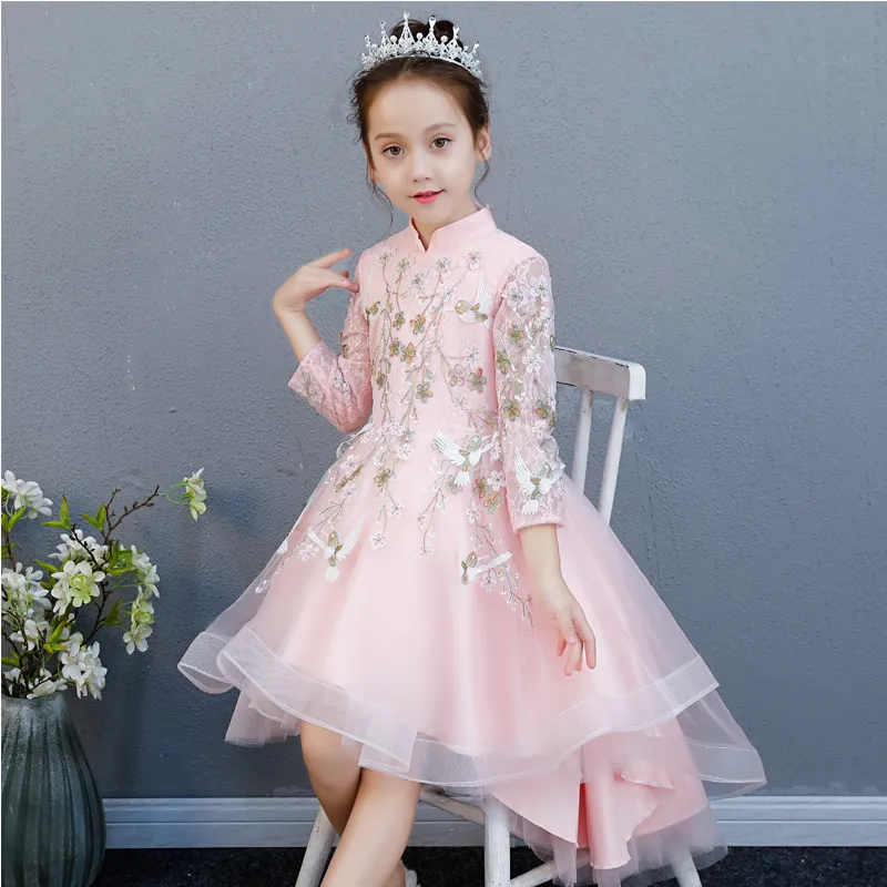 

Chinese Style Kids Little Girls Elegant Birthday Evening Party Ball Gown Tail Dress Toddler Children Piano Costume Mesh Dress