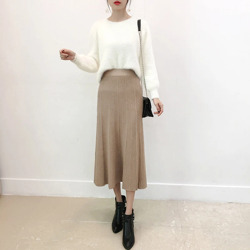 

Women Elegant Knitted Bodycon Skirt Casual Knitting Skirts Solid Ladies Office Wear Clothes Female Ladies Maxi Midi Skirt Saia