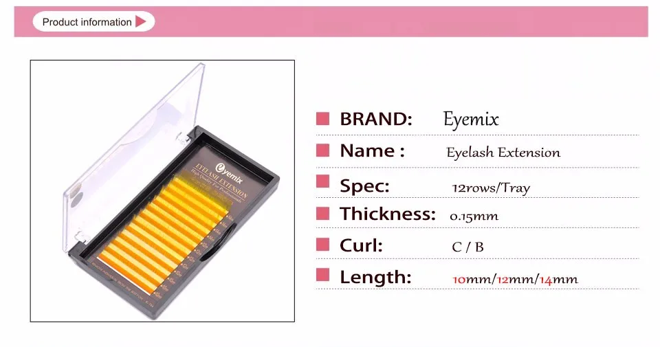 Eyemix 10 12 14 мм микс длина один лоток желтый цвет шелковые ресницы ручной работы синтетическое цветное индивидуальное наращивание ресниц