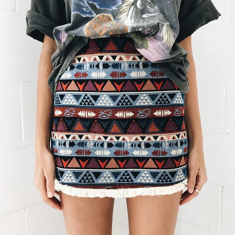 Koop Korte Boho Stijl Chic Potlood Rok Vrouwelijke Hoge Taille Rokken Womens Bottom Vintage Sexy Mini Rok 2017 Zomer Strand