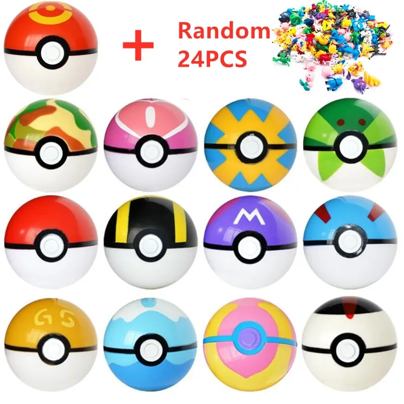 13 Pcs Pokeball+24 Pcs Figures Japanese Movie&TV Action Figures Anime Toys Master ball pet doll pokebolas Kids Birthdays Gifts