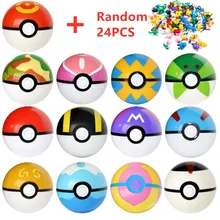 Figuras de pokeball + 24 pçs de 13 peças, figuras de filmes japoneses & tv, figuras de ação, anime, brinquedos, bola mestre, boneca de animal de estimação pokebolas presentes de aniversário das crianças