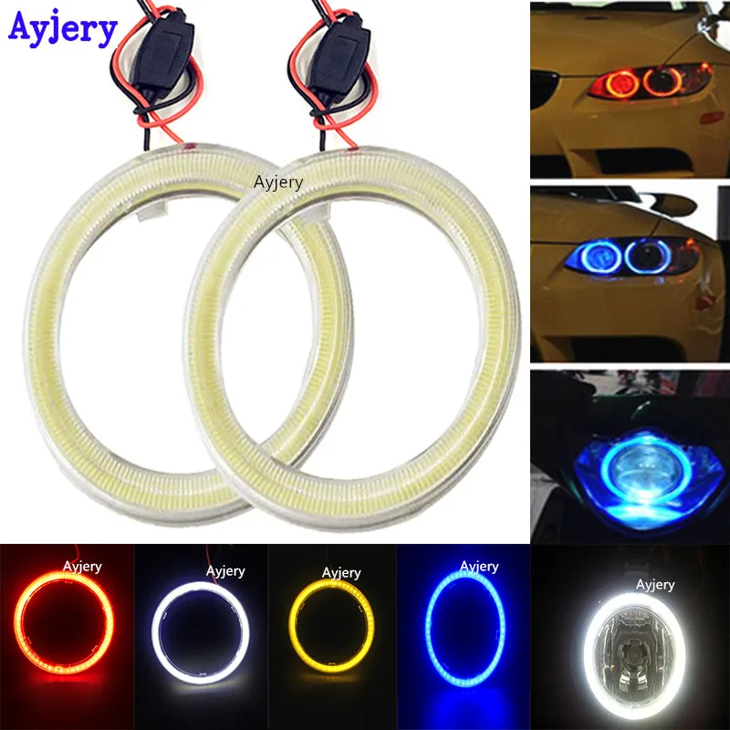 

AYJERY !! 2 PCS COB LED Eyes Angel 60MM Led 45 SMD 12V 24V DC Halo Ring Car Angel Car Motorcycle With Cover Day Light White Blue
