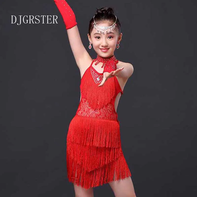 Discount!! DJGRSTER NEW Child Blue Red Rose Red Sequin Tassel Latin