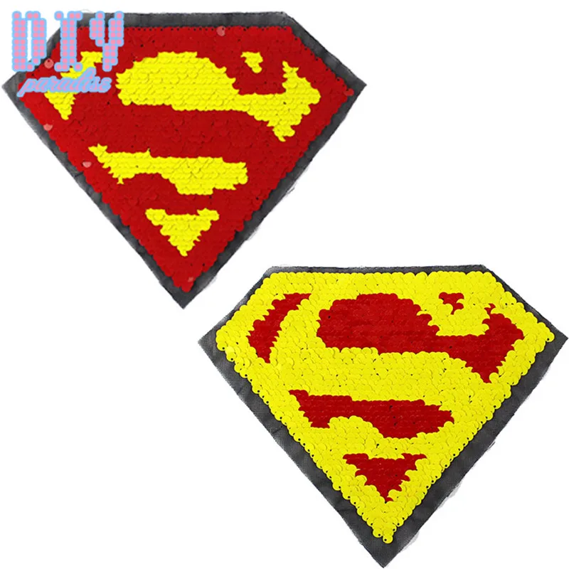 

Superman Reverse Sequins Sew On Patches for clothes kids Clothing Reversible Change Color Patch Applique