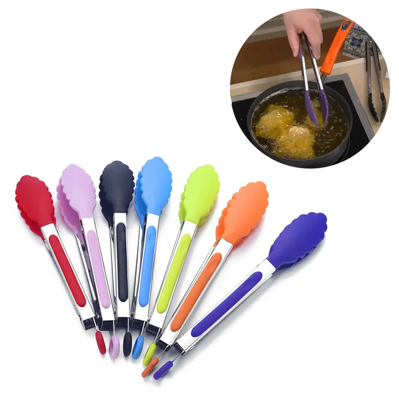 

8 inch Stainless Steel Food Clips Kitchen Cooking BBQ Tongs Nylon Handle Utensil for Heat Resistant Food Clips Kitchen Tongs HR