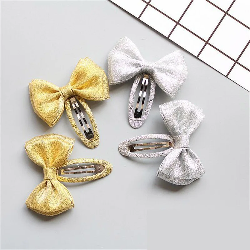 

MIXIU 2pcs/set Gold/Sliver Bow Hair Clip Boutique Hairpin Baby princess BB Clip Hairgrip Hair Accessories Kids Handmade Headwear