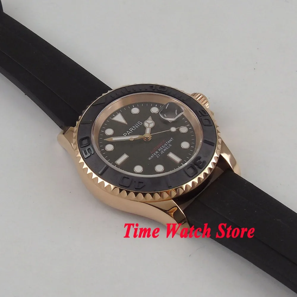 Parnis 41 мм Miyota 8215 5ATM автоматические золотые мужские часы с сапфировым стеклом водонепроницаемые светящиеся черные циферблаты с керамическим ободком