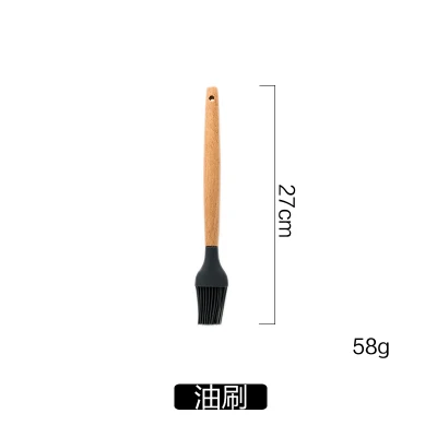 Креативная деревянная ручка Силиконовая кухонная утварь антипригарная Тернер лопатка термостойкие инструменты для приготовления пищи кисточка ложки - Цвет: brush