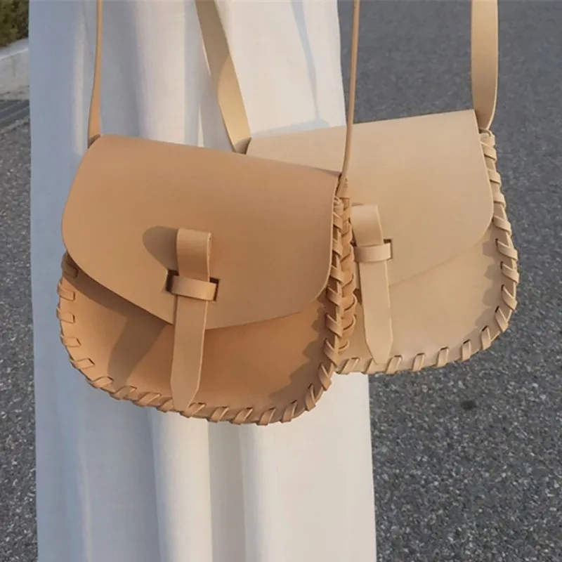 Корейская винтажная тканая диагональная седельная сумка на одно плечо для женщин