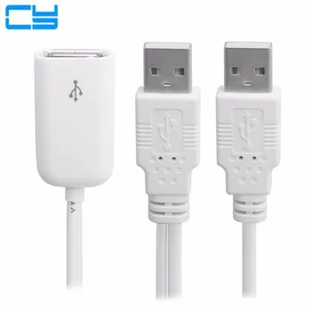 

USB 2.0 Female to Dual A Male Extra Power Data Y Extension Cable for 2.5" Mobile Hard Disk White
