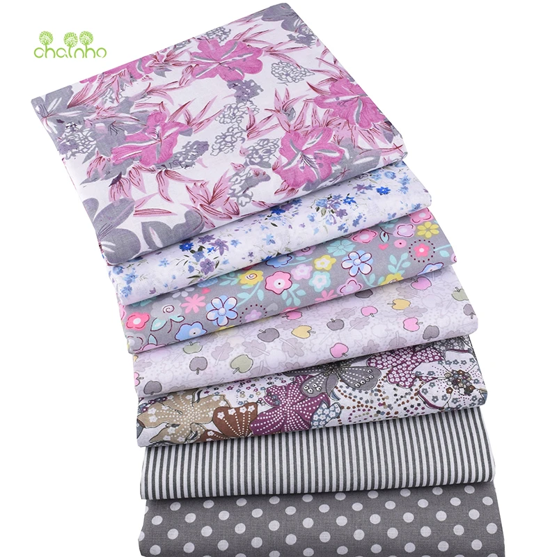 

Chainho,7pcs/lot,Gray Floral,Cotton Plain Thin Fabric,Patchwork Clothes For DIY Quilting & Sewing,Fat Quarters Material,50x50cm