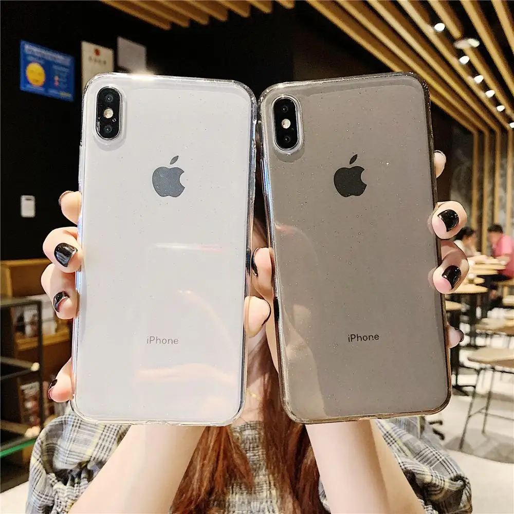 

Glitter Bumper Transparent Silicone Phone Case For iPhone X XS Max 8 7 6 6S Plus Clear Protection Back Cover For iphone 6 Plus
