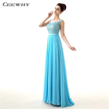 

CEEWHY Sleeveless Litht Blue Lace Mother of the Bride Dresses Floor Length Chiffon Evening Dress Abendkleider Vestidos Largos