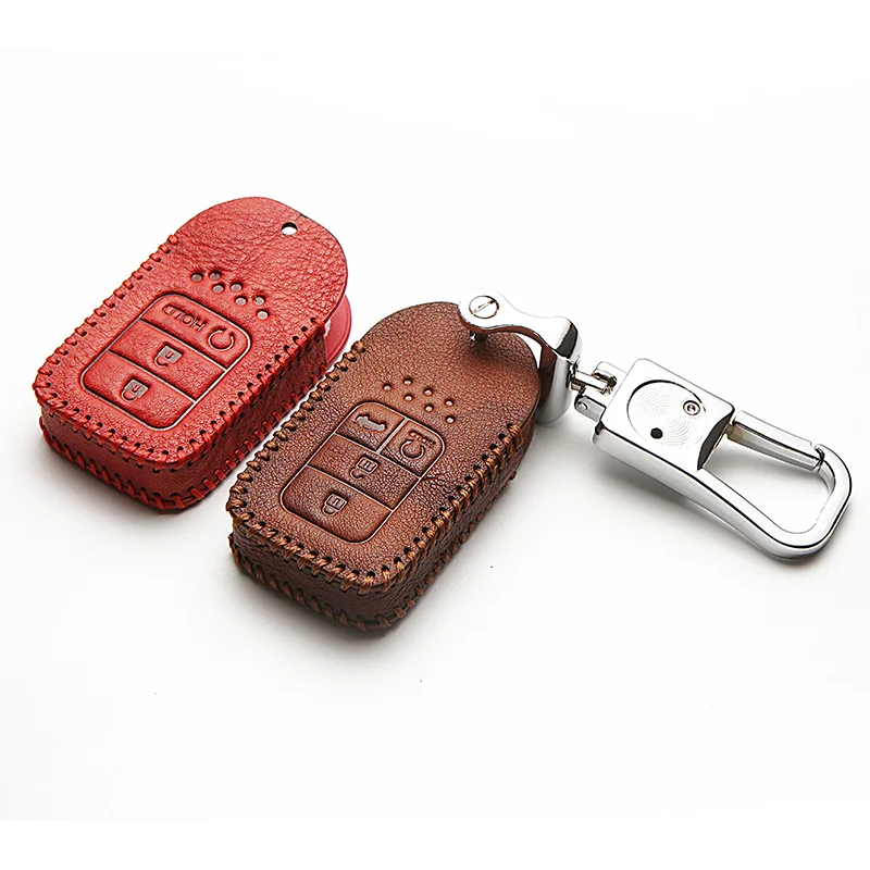 

For Honda CRZ CRV Legend Civic Pilot HRV Type Mobilio Top Layer Leather Key Case Shell Cover Chain Keyring Interior Accessories