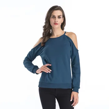 

Off The Shoulder Sweatshirt Female Long-sleeved Sexy Strapless Shirt 2019 Spring Loose Pullover Plus Size Blue Black Red