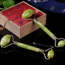 Rouleau de Massage du visage en pierre naturelle, Double tête, Jade, amincissant, pour le cou et la tête