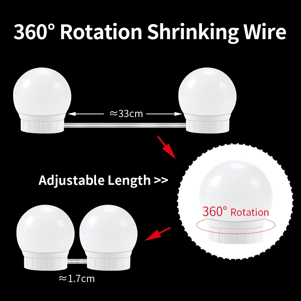 

Vanity Light Hollywood LED Mirror Lamp 12V USB Dressing Table Make up Light Stepless Dimmable Cosmetic Wall Lamp 2 6 10 14 Bulbs