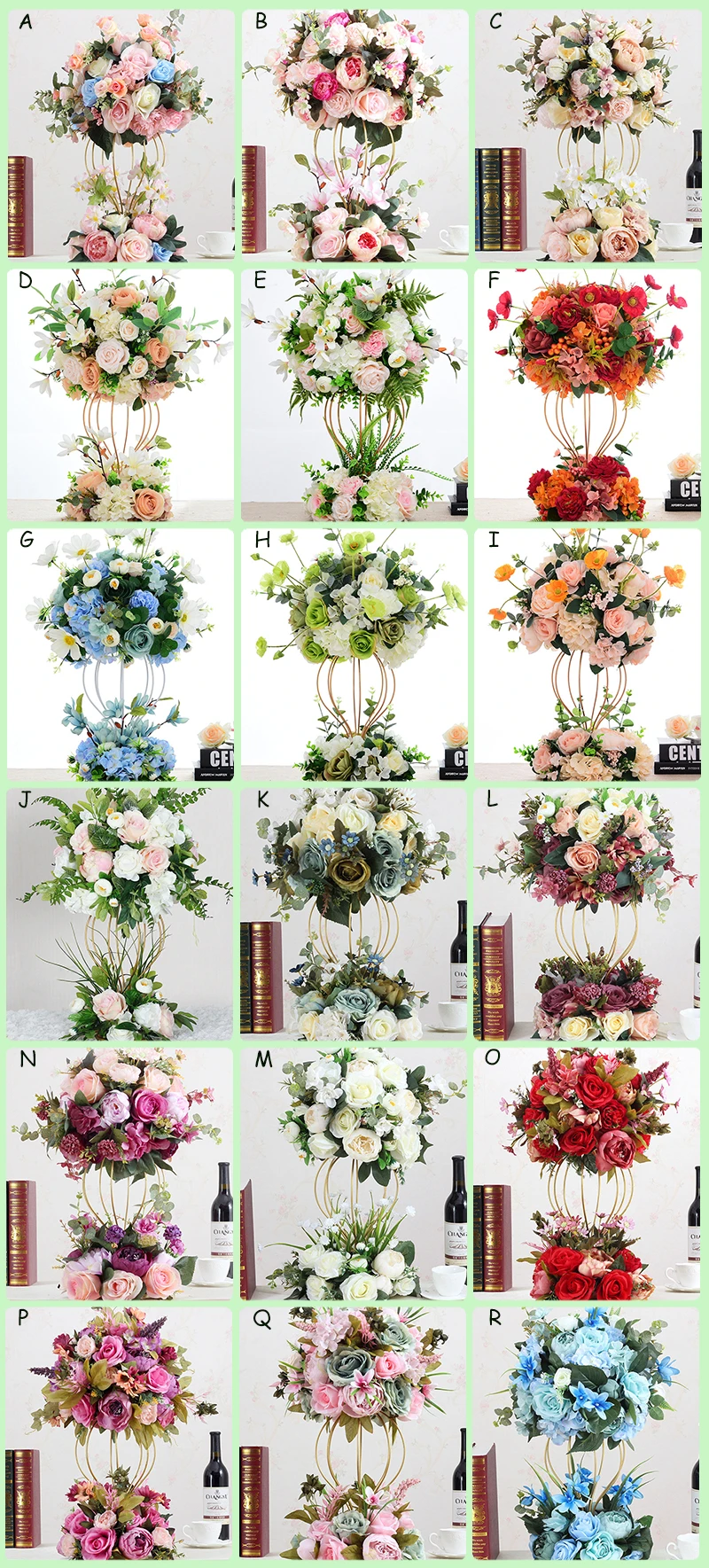 JAROWN Artificial Flower Ball Flower Stand Set Silk Fake Flower Wedding Stage Decoration Flores Home Party Table Decorations (21)