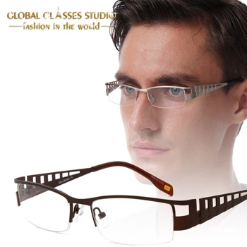 

Business Men Retro Vintage Metal Half-rim Optical Frames Glasses Eyewear Black Brown Grey Silver with Spring Hinge SM4019