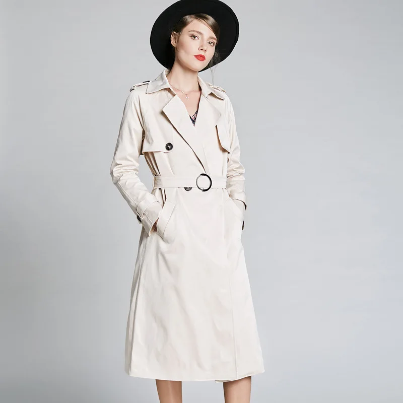 Solid Long Sleeve Trench Coat Woman Lined main image 0