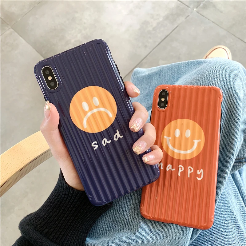 

Lovers Stripe Smile Face Phone Case for Iphone X Xs Max Anti-knock Orange Soft Tpu Case for Iphone 6s 7 8plus Xr Back Cover